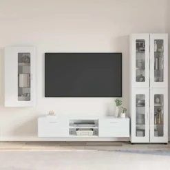 vidaXL Tv-Bänkar>TV-bänkset med låda med hylla Högblanka vita Konstruerat trä