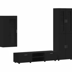 vidaXL Tv-Bänkar>TV-bänkset med låda med hylla med lagring Svart Konstruerat trä