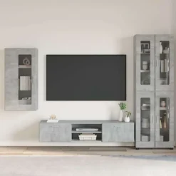 vidaXL Tv-Bänkar>TV-bänkset med låda med hylla Betonggrå Konstruerat trä