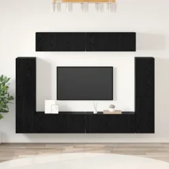 vidaXL Tv-Bänkar>TV-bänkset Väggmonterad 8 pcs Svart ek Konstruerat trä