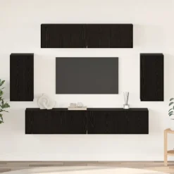 vidaXL Tv-Bänkar>TV-bänkset Väggmonterad 6 pcs Svart Ek Konstruerat trä