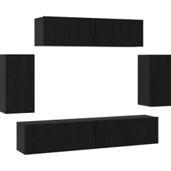 vidaXL Tv-Bänkar>TV-bänkset Väggmonterad 6 pcs Svart Ek Konstruerat trä