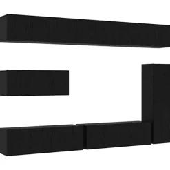 vidaXL Tv-Bänkar>TV-bänkset Väggmonterad 7 pcs Svart Ek Konstruerat trä