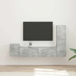 vidaXL Tv-Bänkar>TV-bänkset Väggmonterad 4 pcs Betonggrå Konstruerat trä