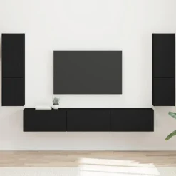 vidaXL Tv-Bänkar>TV-bänkset Väggmonterad 4 pcs Svart Konstruerat trä