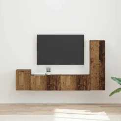 vidaXL Tv-Bänkar>TV-bänkset Väggmonterad 4 pcs Gammalt trä Konstruerat trä