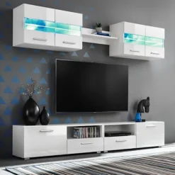vidaXL Tv-Bänkar>TV-möbel 5 delar med LED-belysning högglans vit