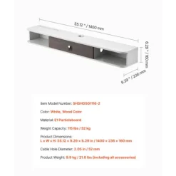 DUOKU Tv-Bänkar>TV-möbel Flytande 140 cm--Väggmonterad Multimedia-konsol-för DVD-spelare, Digitalbox, Spelkonsol-Vit