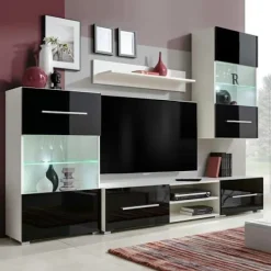 vidaXL Tv-Bänkar>TV-möbel med väggskåp och LED 5 delar svart