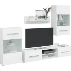 vidaXL Tv-Bänkar>TV-möbler 5 delar med LED-belysning matt vit konstruerat trä