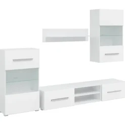 vidaXL Tv-Bänkar>TV-möbler 5 delar med LED-belysning matt vit konstruerat trä