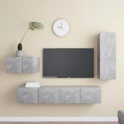 vidaXL Tv-Bänkar>Tv-skåp 4 delar betonggrå konstruerat trä