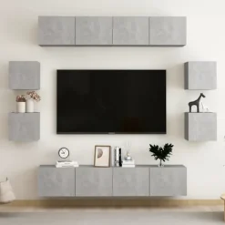vidaXL Tv-Bänkar>TV-skåp 8 delar betonggrå konstruerat trä