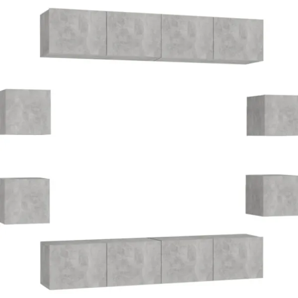 vidaXL Tv-Bänkar>TV-skåp 8 delar betonggrå konstruerat trä