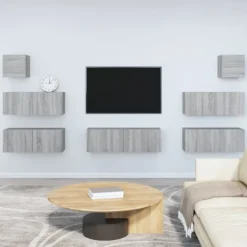 vidaXL Tv-Bänkar>Tv-skåp 7 delar grå sonoma konstruerat trä