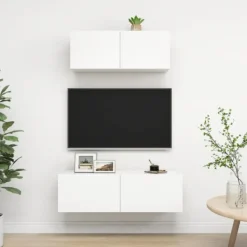 vidaXL Tv-Bänkar>Tv-skåp 2 delar vit konstruerat trä