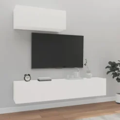 vidaXL Tv-Bänkar>Tv-skåp 3 delar vit konstruerat trä