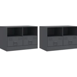 vidaXL Tv-Bänkar>TV-skåp 2 st antracit 67x39x44 cm stål
