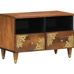 vidaXL Tv-Bänkar>TV-skåp med hylla med lagring Brun Massivt Mangoträ