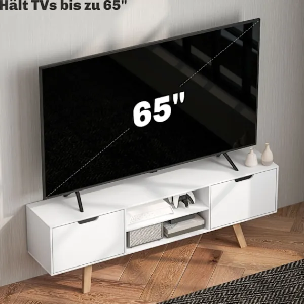 Northio Tv-Bänkar>Tv-skåp, tv-bänk för tv-apparater upp till 65 tum, lowboard med 2 skåp och 2 hyllor, tv-skåp för vardagsrum, 150 x 39 x 50 cm vit