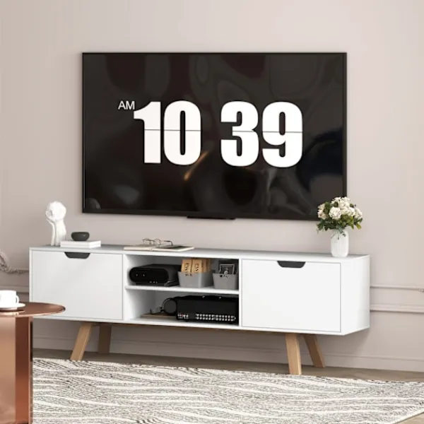Northio Tv-Bänkar>Tv-skåp, tv-bänk för tv-apparater upp till 65 tum, lowboard med 2 skåp och 2 hyllor, tv-skåp för vardagsrum, 150 x 39 x 50 cm vit