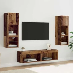 vidaXL Tv-Bänkar>TV-väggmodul Väggmonterad 6 pcs Gammalt trä Konstruerat trä