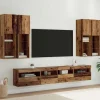 vidaXL Tv-Bänkar>TV-väggskåpsset med LED-lampor Väggmonterad 7 pcs Gammalt trä