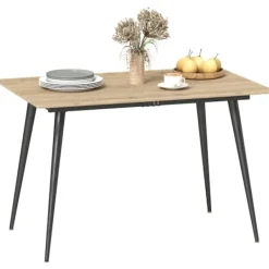 Northio Matbord>Utdragbart matbord 120/160 x 75 cm köksbord för 6-8 personer, modernt matsalsbord med stålben, natur