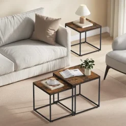 Valora Småbord>fyrkantigt soffbord, set om 2 | Rustik bordsskiva med svart stålram