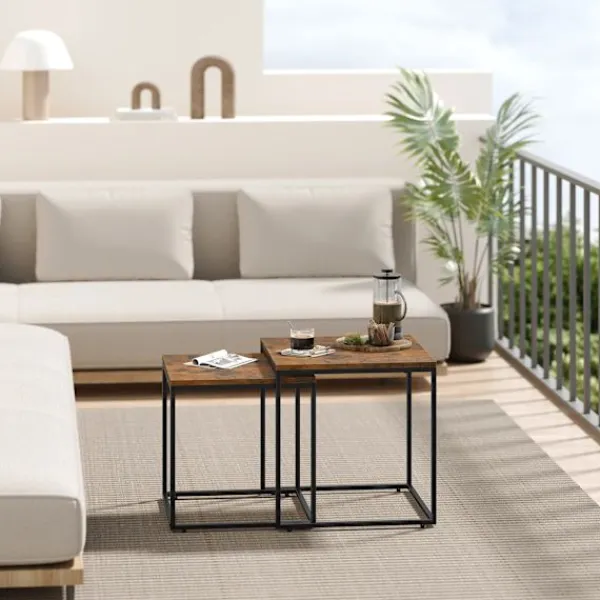 Valora Småbord>fyrkantigt soffbord, set om 2 | Rustik bordsskiva med svart stålram