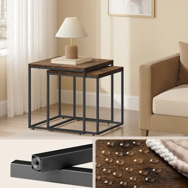 Valora Småbord>fyrkantigt soffbord, set om 2 | Rustik bordsskiva med svart stålram