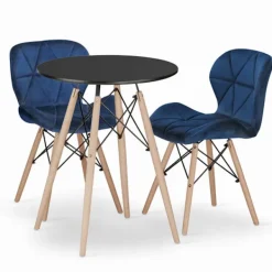 Valora Matgrupper>KOVA 60 Runt Bord Svart + 2 WAKO Marinblå Stolar x2