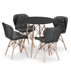 Valora Matgrupper>KOVA 80 Svart Runt Bord + 4 WAKO Svarta Stolar Set