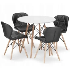 Valora Matgrupper>KOVA 80 Vitt Runt Bordsset med 4 WAKO Svarta Stolar