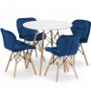 Valora Matgrupper>KOVA Vitt runt bordsset med 4 marinblå WAKO-stolar