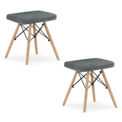 Valora Pallar>PEKO pallar set om 2 grå tygklädda med ben i bokträ