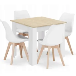 Valora Matgrupper>SET MED KVADRATISKT BORD 80X80 Sonoma Ek + 4 RIKX Vita Stolar x4