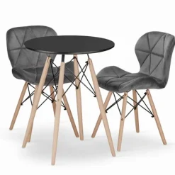 Valora Matgrupper>SET MED RUNDA BORD KOVA 60 Svart + 2 WAKO Stolar Grå x2