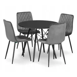 Valora Matgrupper>SET MED RUNDBORD KOVA 80 Svart + 4 Stolar Turin Mörkgrå