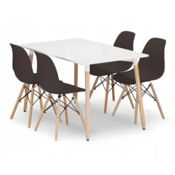 Valora Matgrupper>YURO rektangulära bordsset vita och kaffestolar x4