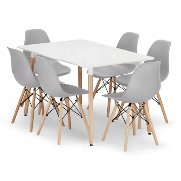 Valora Matgrupper>YURO rektangulärt bord 120x80 Vit + 6 OSAKA grå stolar