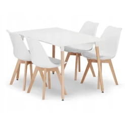 Valora Matgrupper>YURO Rektangulärt Bord 120x80 Vitt + 4 RIKX Vita Stolar