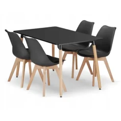 Valora Matgrupper>YURO Rektangulärt bordsset med 4 RIXK svarta stolar 120x80 cm