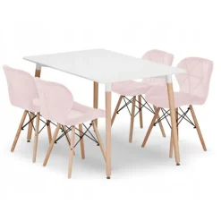 Valora Matgrupper>YURO Rektangulärt Bord 120x80 Vitt + 4 WAKO Rosa Stolar