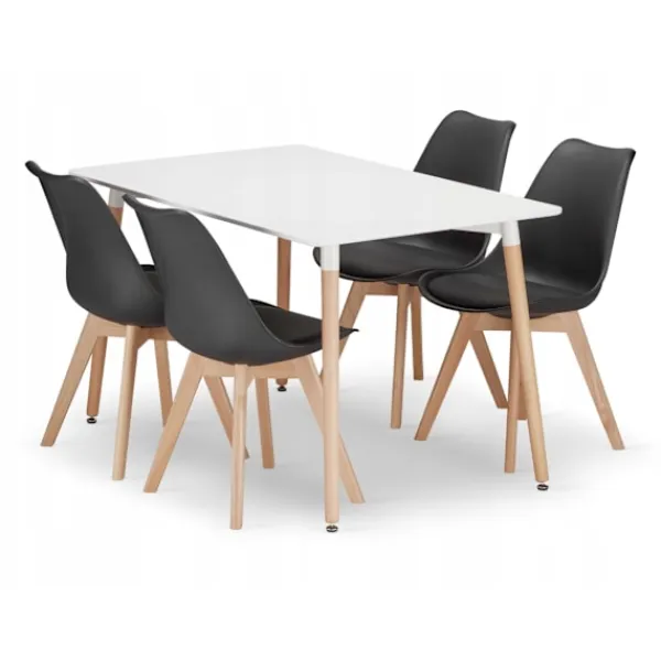 Valora Matgrupper>YURO Rektangulärt bordsset med 4 RIXK-stolar - Vit & Svart