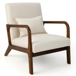 Northix Fåtöljer>Vardagsrumsstol, vadderad, armstöd i trä, beige