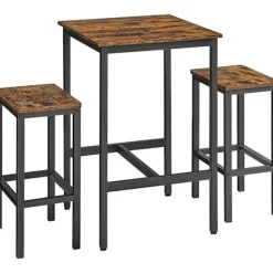 Pavil Matgrupper>VASAGLE barbord med barstolsset, matbord med 2 stolar, vintage brun/svart