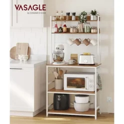 Pavil Köksö>VASAGLE kökshylla med uttag, mikrovågshylla, 14 krokar, vintage brun/vit