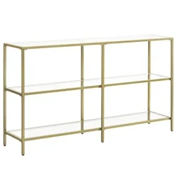 Pavil Småbord>VASAGLE konsolbord, soffbord med 3 hyllor, hylla i härdat glas, guldfärg