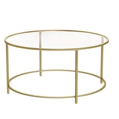 Pavil Soffbord>Vasagle rund soffbord, glasbord med stålram, vardagsrumsbord, guld